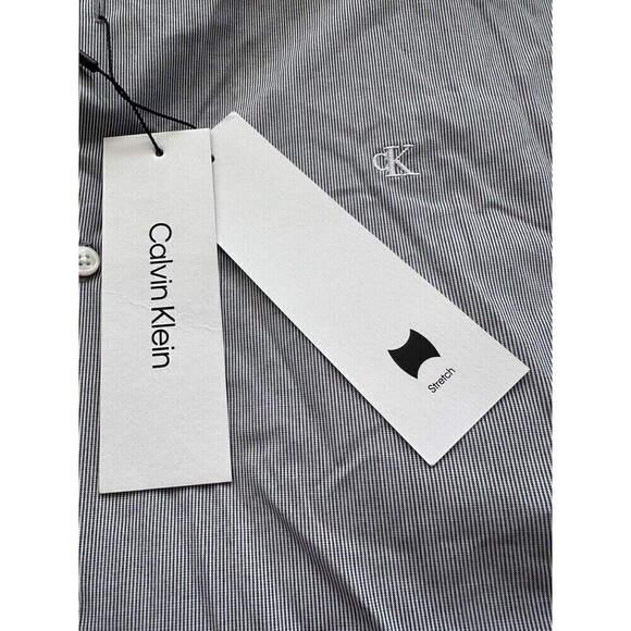 Calvin Klein Mens Slim-Fit Button-up Shirt Striped Stretch Black Gray Beauty 2XL - Picture 3 of 4